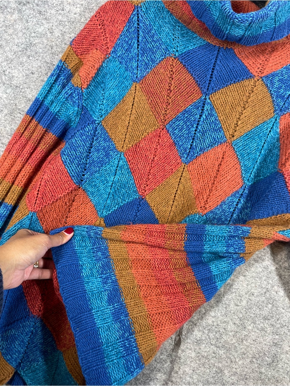 Vintage Spanner Colorblock Wool Blend Argyle Knit Sweater Knit XL Relaxed Fit - Picture 15 of 16